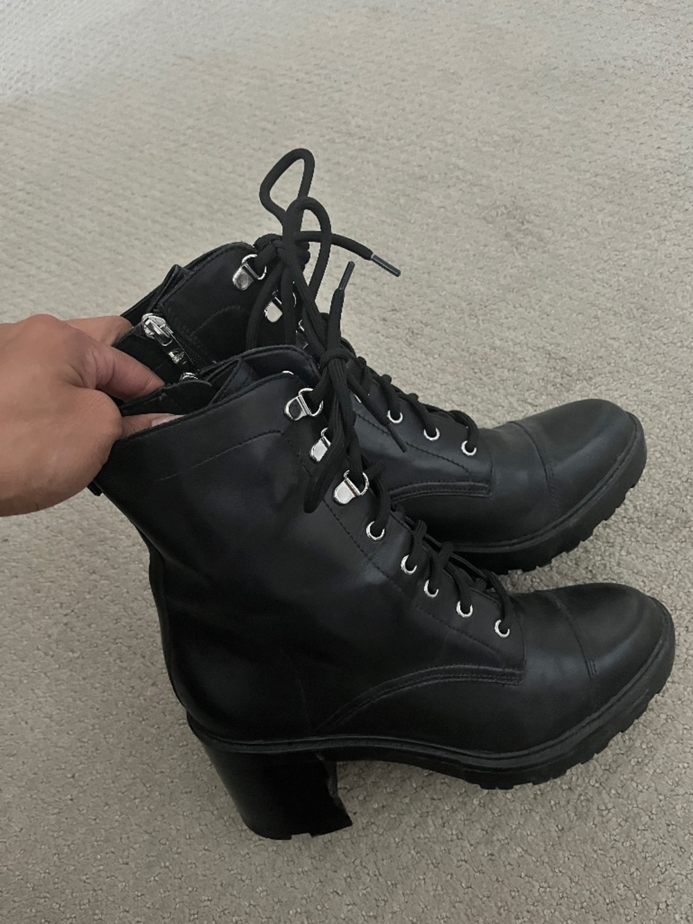 Marc Fisher black combat boots with heel
